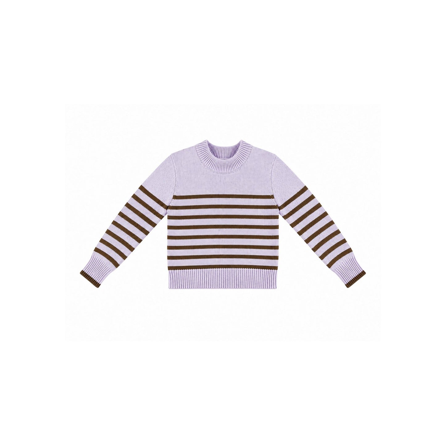 women's lilac and chocolate striped cotton sweater — tutto knit