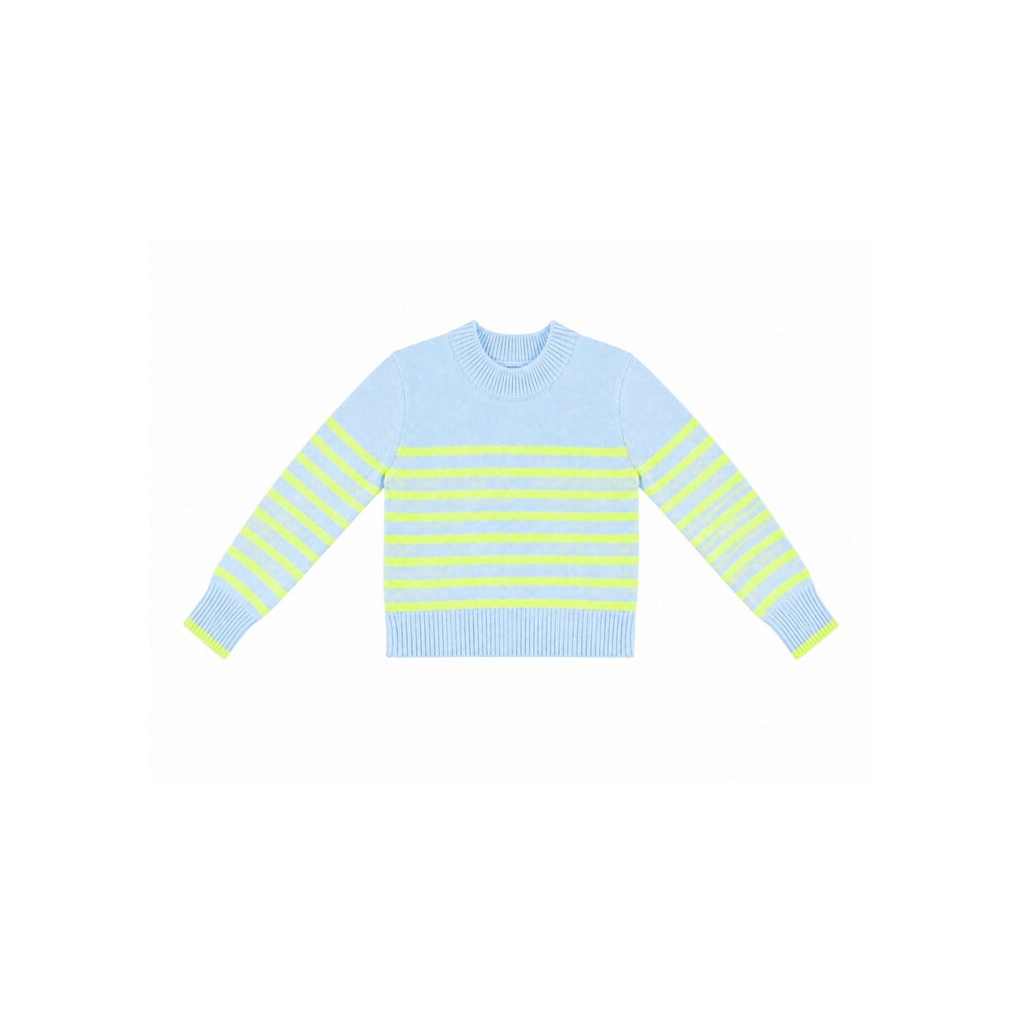 women's blue and yellow-green tennis stripe cotton sweater — tutto knit