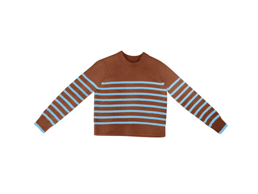 women's cotton stripe sweater in Chocolate and Sky