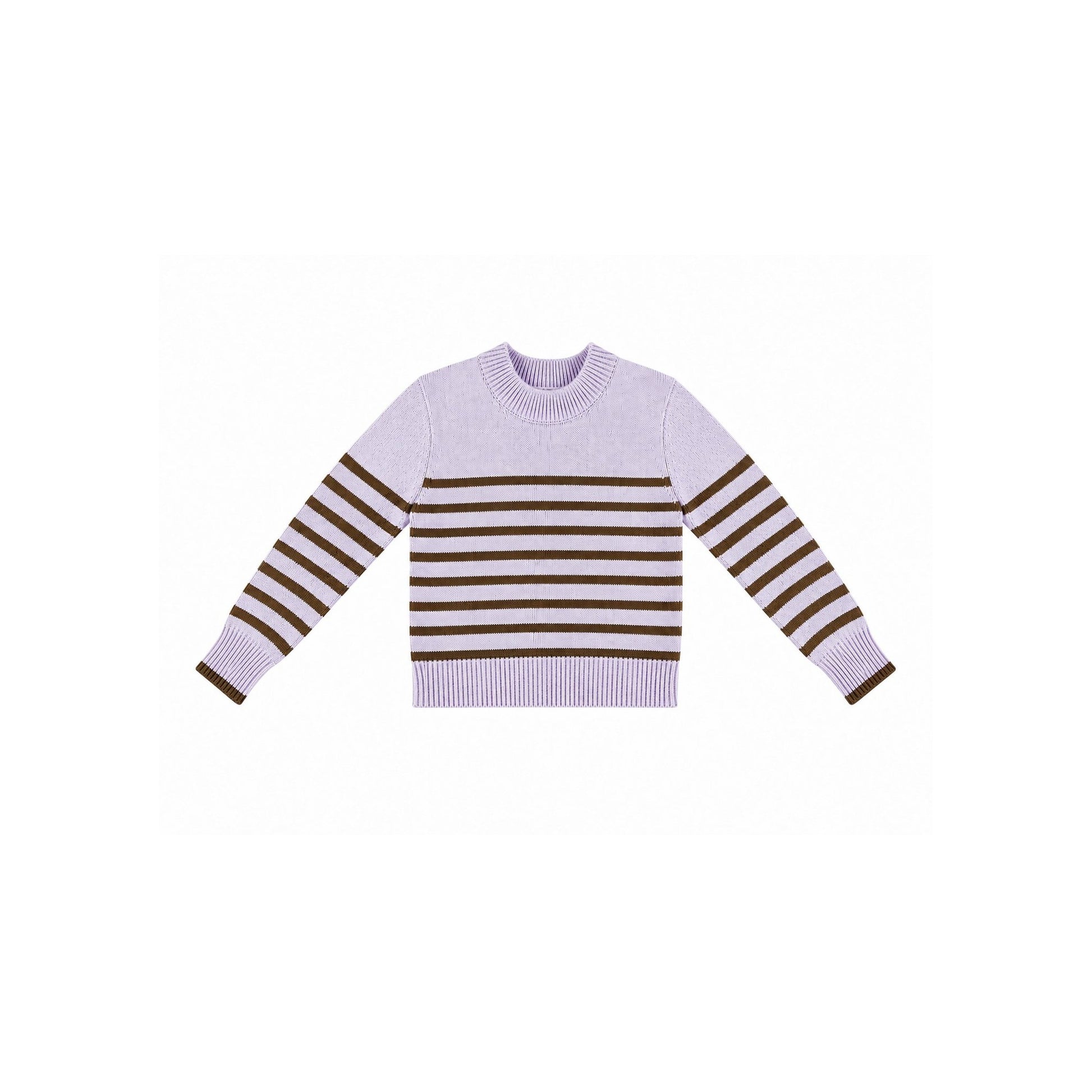 women's lilac and chocolate striped cotton sweater — tutto knit