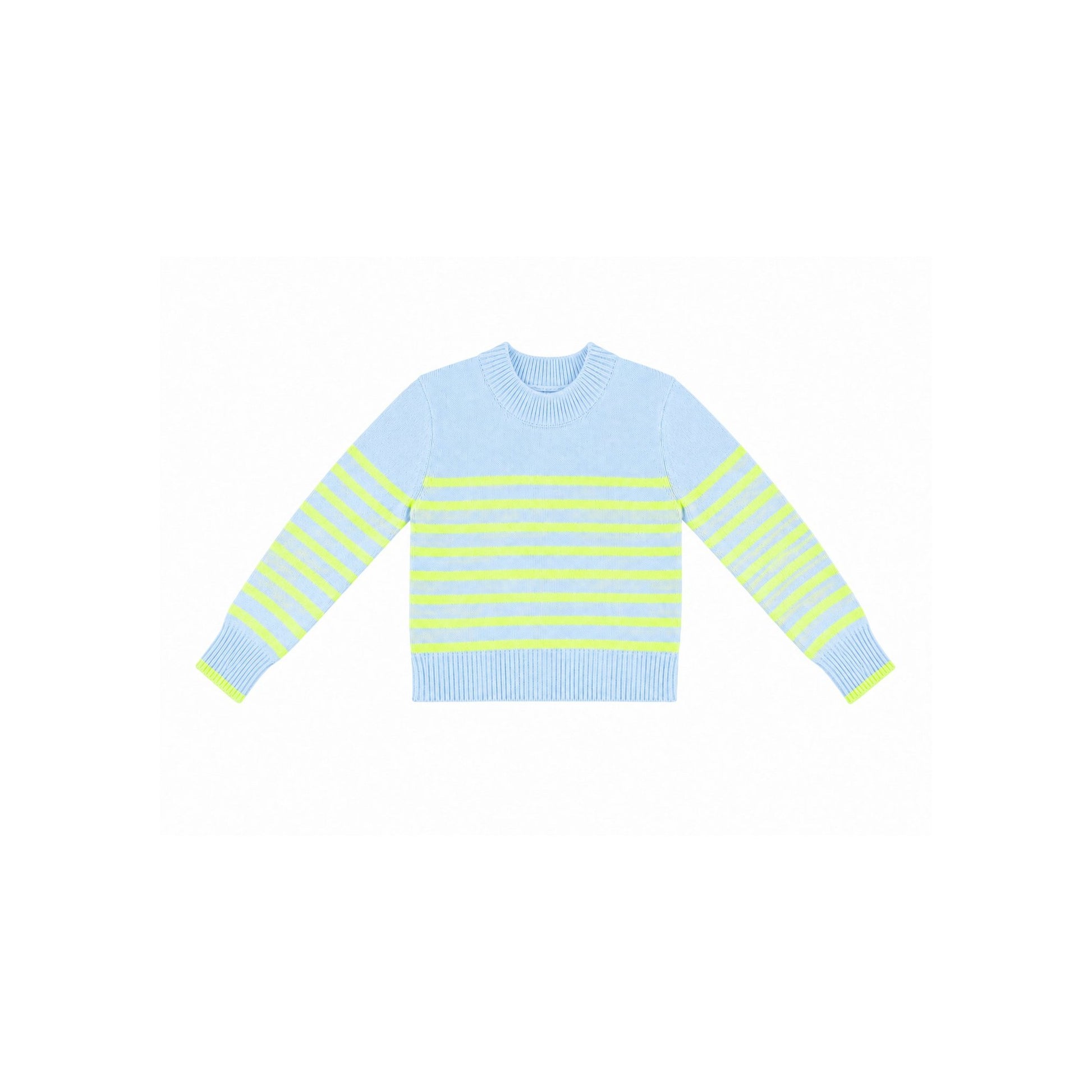 women's blue and yellow-green tennis stripe cotton sweater — tutto knit